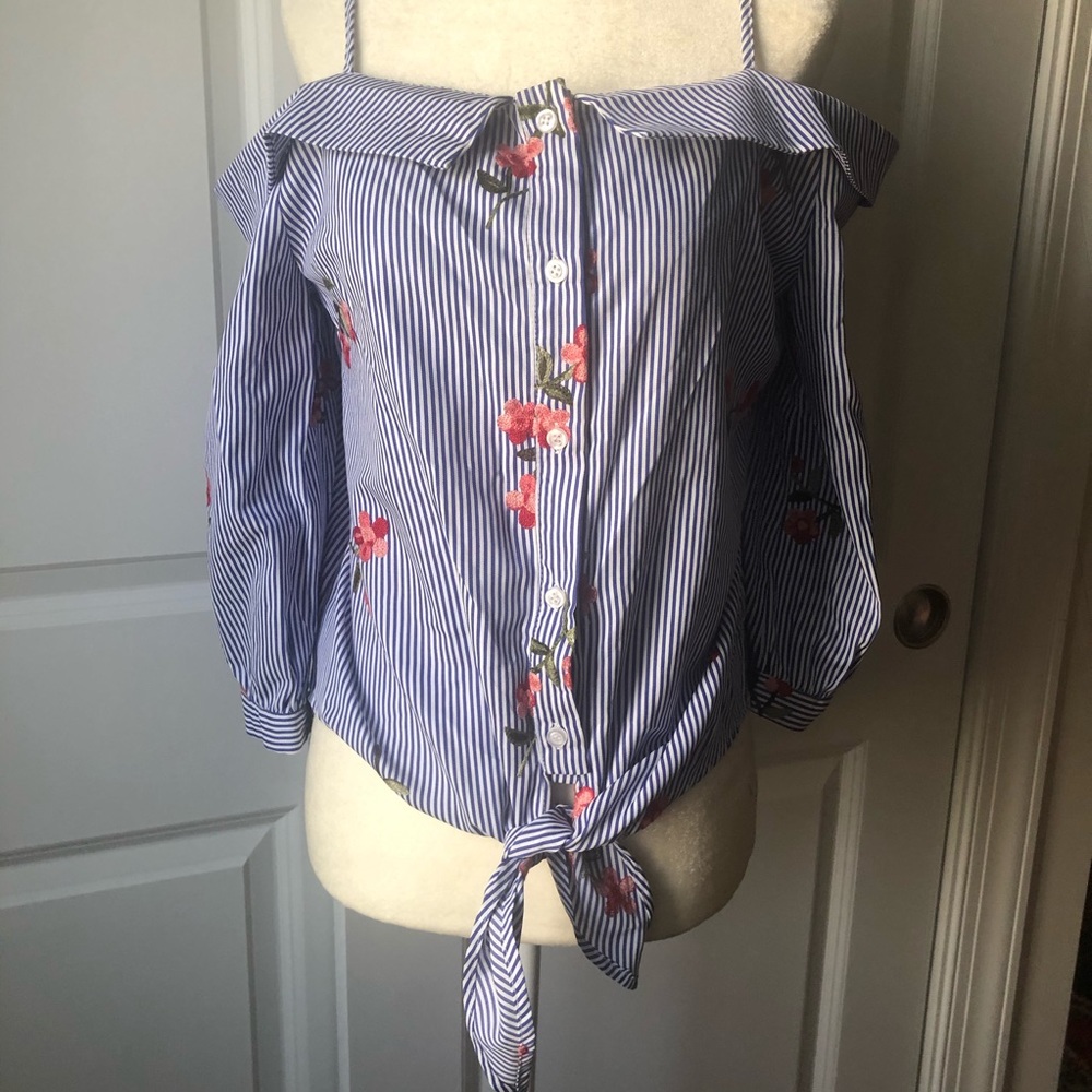 Main Strip Embroidered button-down blouse